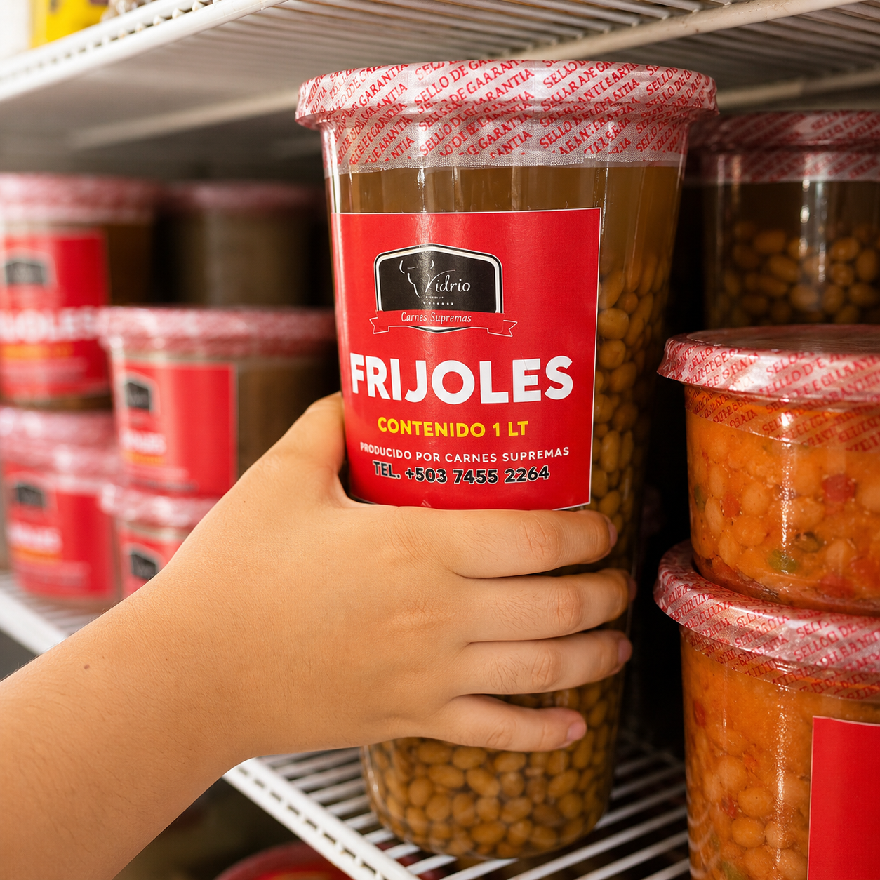 Frijoles, producto de Carnes Supremas Vidrio